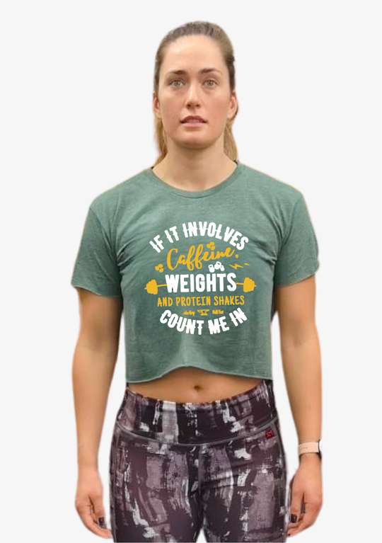 Crop T-Shirt WEIGHTS &amp; PROTEIN SHAKES