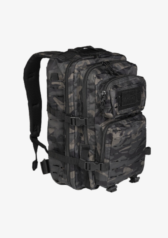 Mochila Mil-Tec de 36 litros con corte láser y camuflaje oscuro