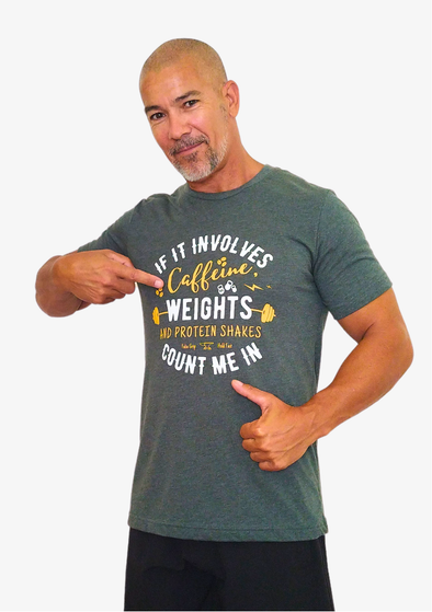 T-Shirt Masculina WEIGHTS & PROTEIN SHAKES